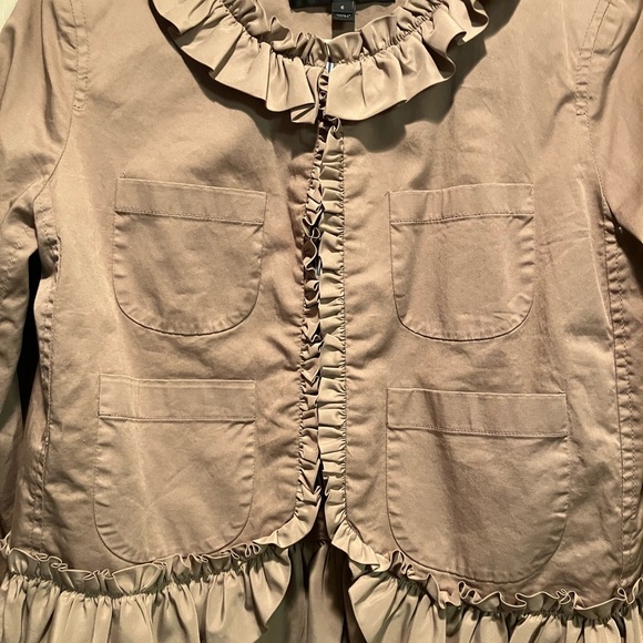 J Crew Tan Frill Peplum Crop Jacket with seersucker lining accents Size 6 - Picture 6 of 12